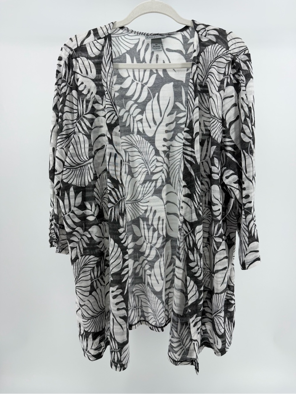 NWT Catherines Palm Print Open Front Cardigan Kimono Topper, Women's 2X